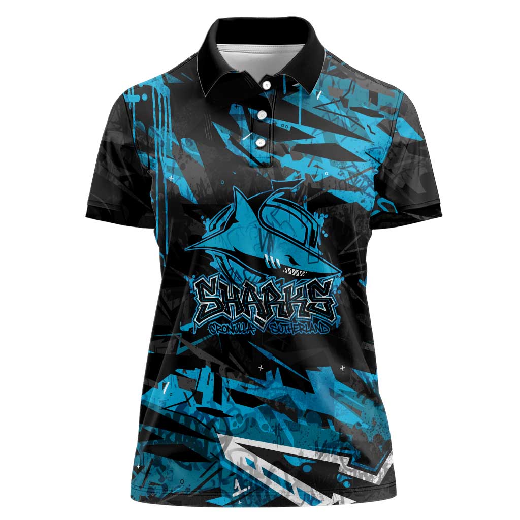 Personalized Cronulla Sutherland Sharks Women Polo Shirt Graffiti Grunge Abstract Urban Street Style Design