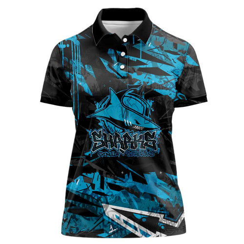 Personalized Cronulla Sutherland Sharks Women Polo Shirt Graffiti Grunge Abstract Urban Street Style Design