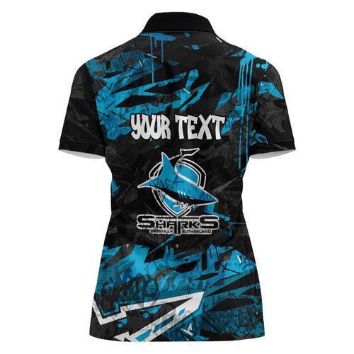 Personalized Cronulla Sutherland Sharks Women Polo Shirt Graffiti Grunge Abstract Urban Street Style Design
