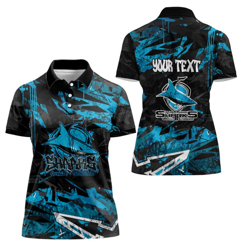 Personalized Cronulla Sutherland Sharks Women Polo Shirt Graffiti Grunge Abstract Urban Street Style Design