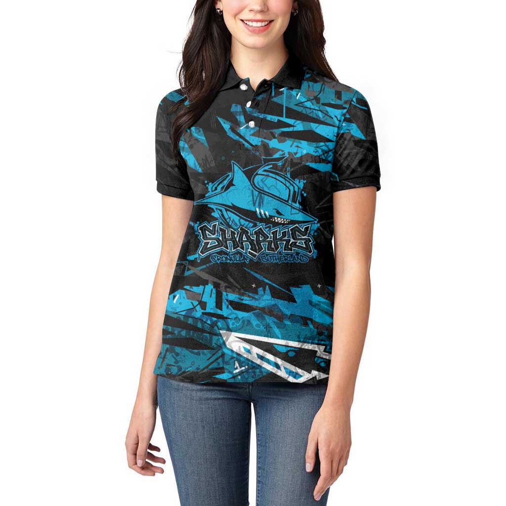 Personalized Cronulla Sutherland Sharks Women Polo Shirt Graffiti Grunge Abstract Urban Street Style Design