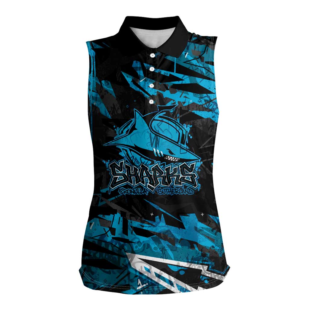 Personalized Cronulla Sutherland Sharks Women Sleeveless Polo Shirt Graffiti Grunge Abstract Urban Street Style Design