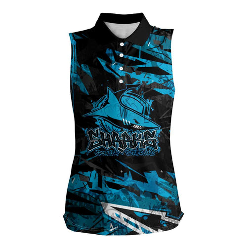 Personalized Cronulla Sutherland Sharks Women Sleeveless Polo Shirt Graffiti Grunge Abstract Urban Street Style Design