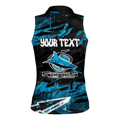 Personalized Cronulla Sutherland Sharks Women Sleeveless Polo Shirt Graffiti Grunge Abstract Urban Street Style Design