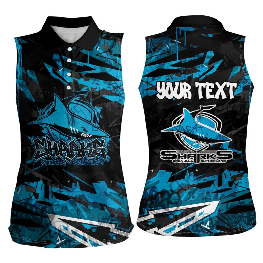 Personalized Cronulla Sutherland Sharks Women Sleeveless Polo Shirt Graffiti Grunge Abstract Urban Street Style Design