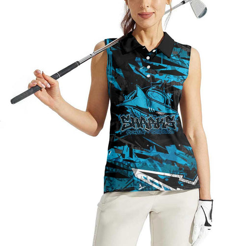 Personalized Cronulla Sutherland Sharks Women Sleeveless Polo Shirt Graffiti Grunge Abstract Urban Street Style Design
