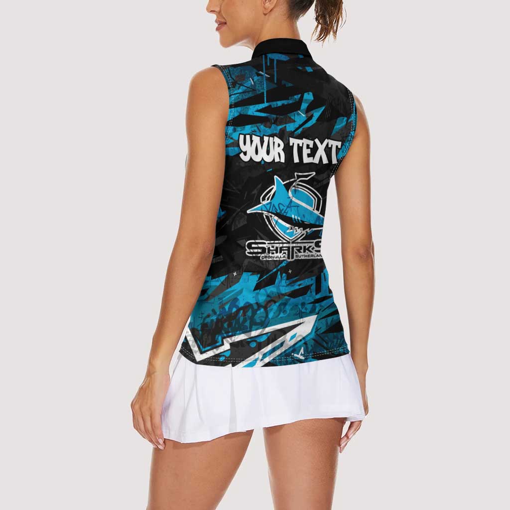 Personalized Cronulla Sutherland Sharks Women Sleeveless Polo Shirt Graffiti Grunge Abstract Urban Street Style Design