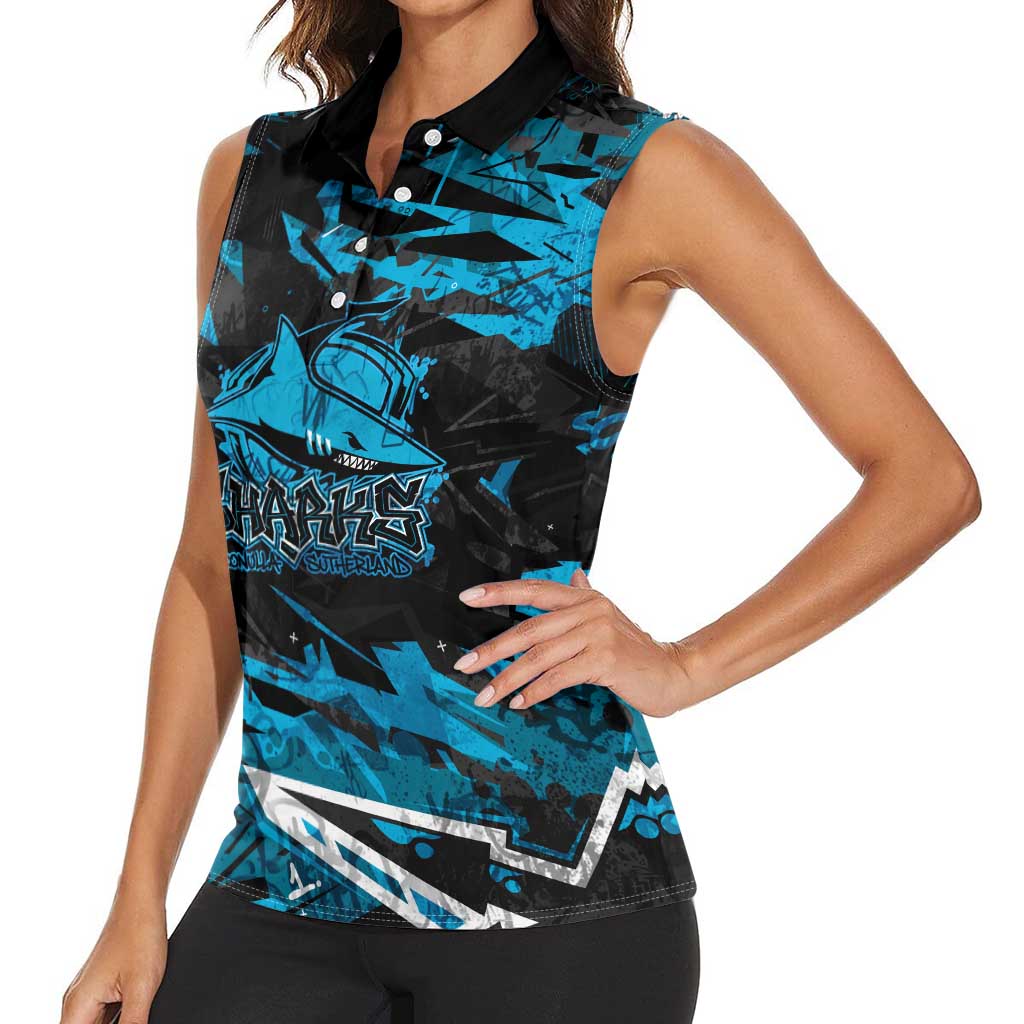 Personalized Cronulla Sutherland Sharks Women Sleeveless Polo Shirt Graffiti Grunge Abstract Urban Street Style Design