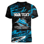 Personalized Cronulla Sutherland Sharks Women V-Neck T-Shirt Graffiti Grunge Abstract Urban Street Style Design