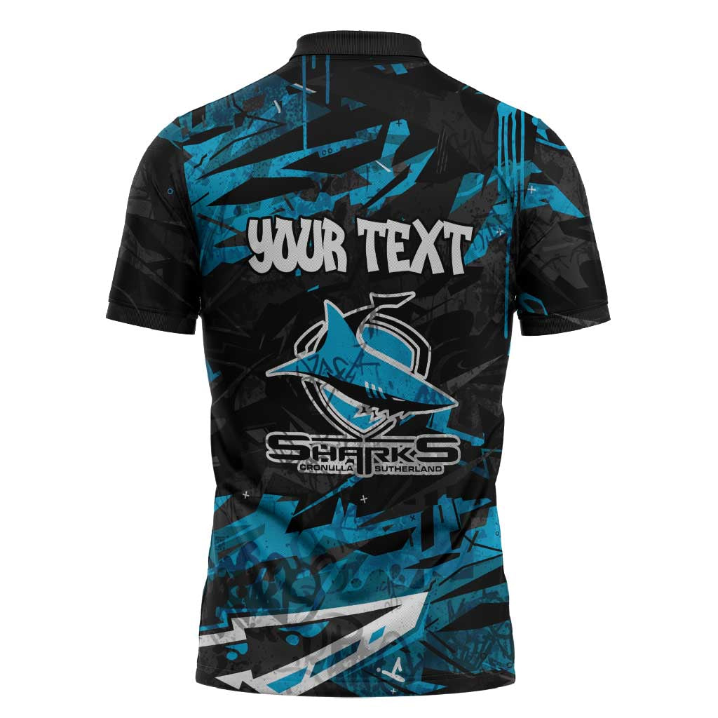 Personalized Cronulla Sutherland Sharks Zipper Polo Shirt Graffiti Grunge Abstract Urban Street Style Design
