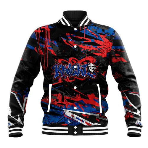 Personalized Newcastle Knights Baseball Jacket Graffiti Grunge Abstract Urban Street Style Design