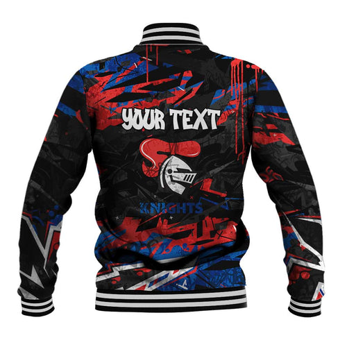 Personalized Newcastle Knights Baseball Jacket Graffiti Grunge Abstract Urban Street Style Design