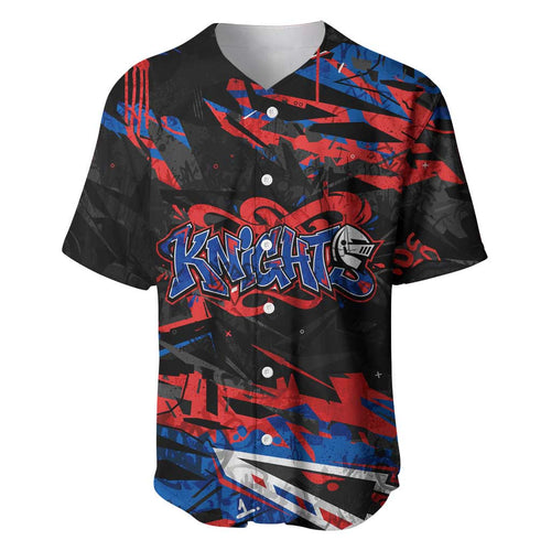 Personalized Newcastle Knights Baseball Jersey Graffiti Grunge Abstract Urban Street Style Design