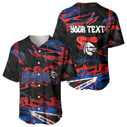 Personalized Newcastle Knights Baseball Jersey Graffiti Grunge Abstract Urban Street Style Design