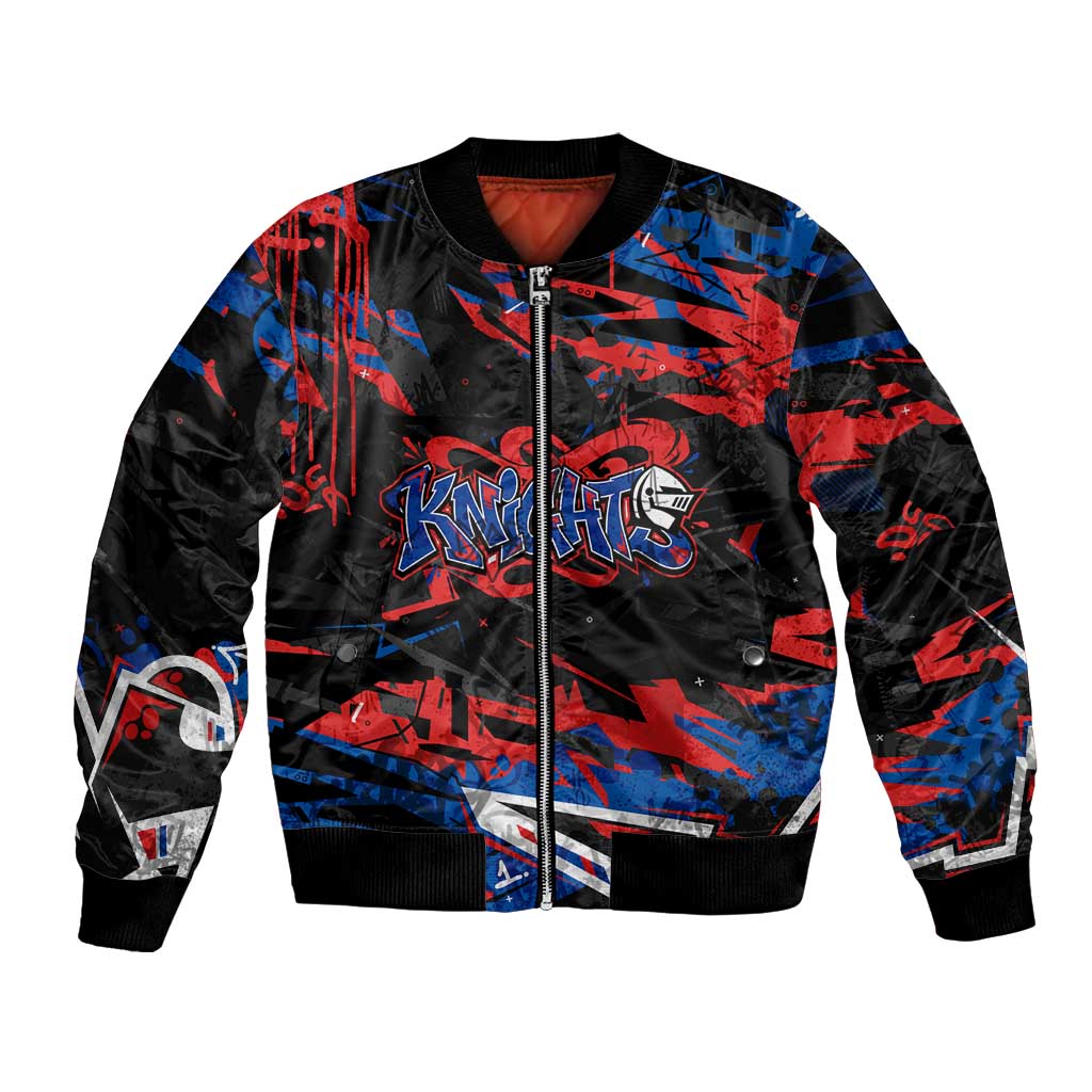 Personalized Newcastle Knights Bomber Jacket Graffiti Grunge Abstract Urban Street Style Design