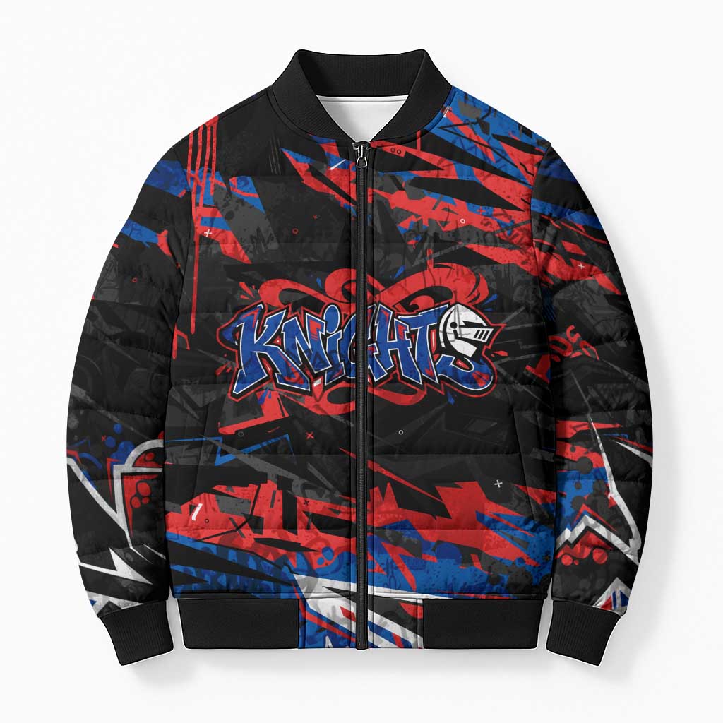 Personalized Newcastle Knights Bomber Puffer Jacket Graffiti Grunge Abstract Urban Street Style Design