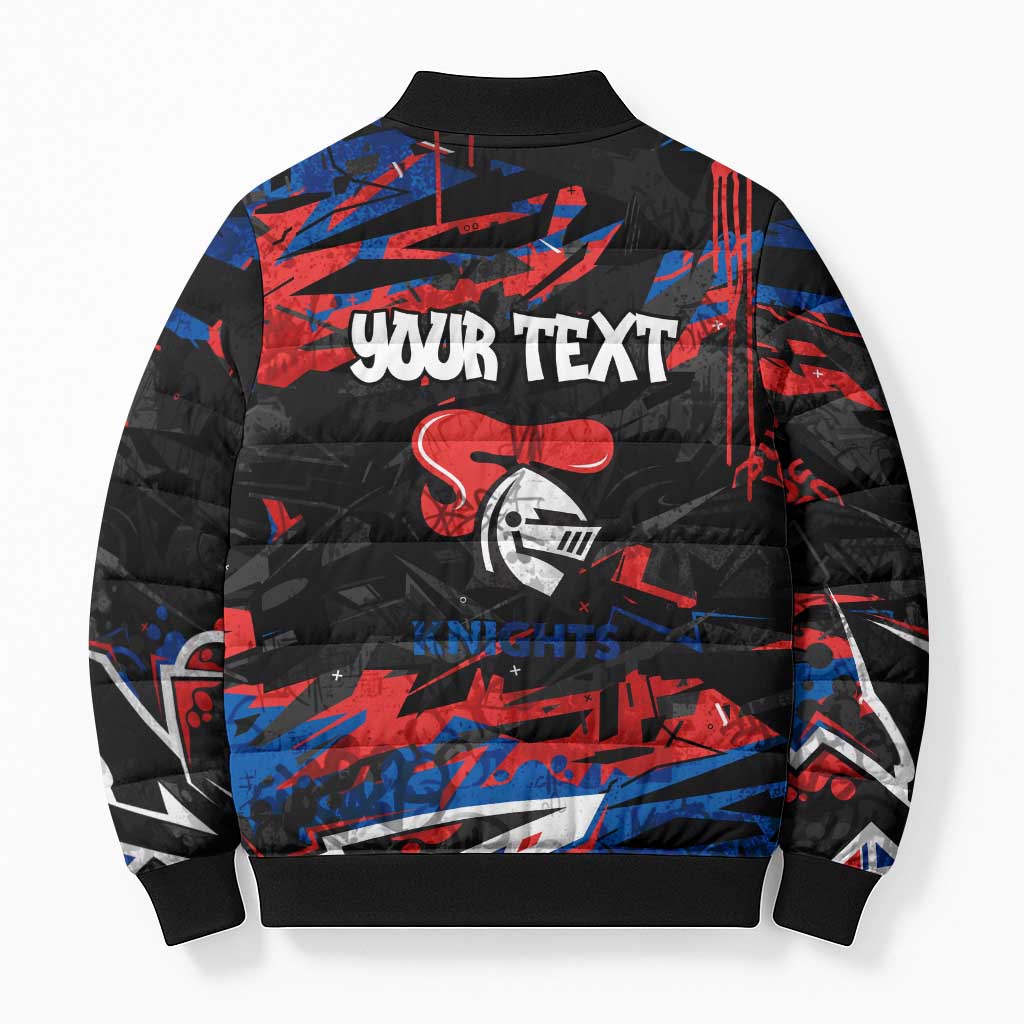 Personalized Newcastle Knights Bomber Puffer Jacket Graffiti Grunge Abstract Urban Street Style Design