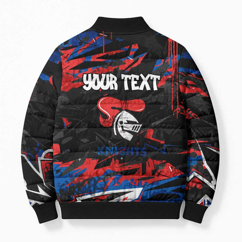 Personalized Newcastle Knights Bomber Puffer Jacket Graffiti Grunge Abstract Urban Street Style Design