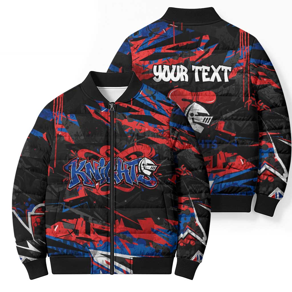 Personalized Newcastle Knights Bomber Puffer Jacket Graffiti Grunge Abstract Urban Street Style Design