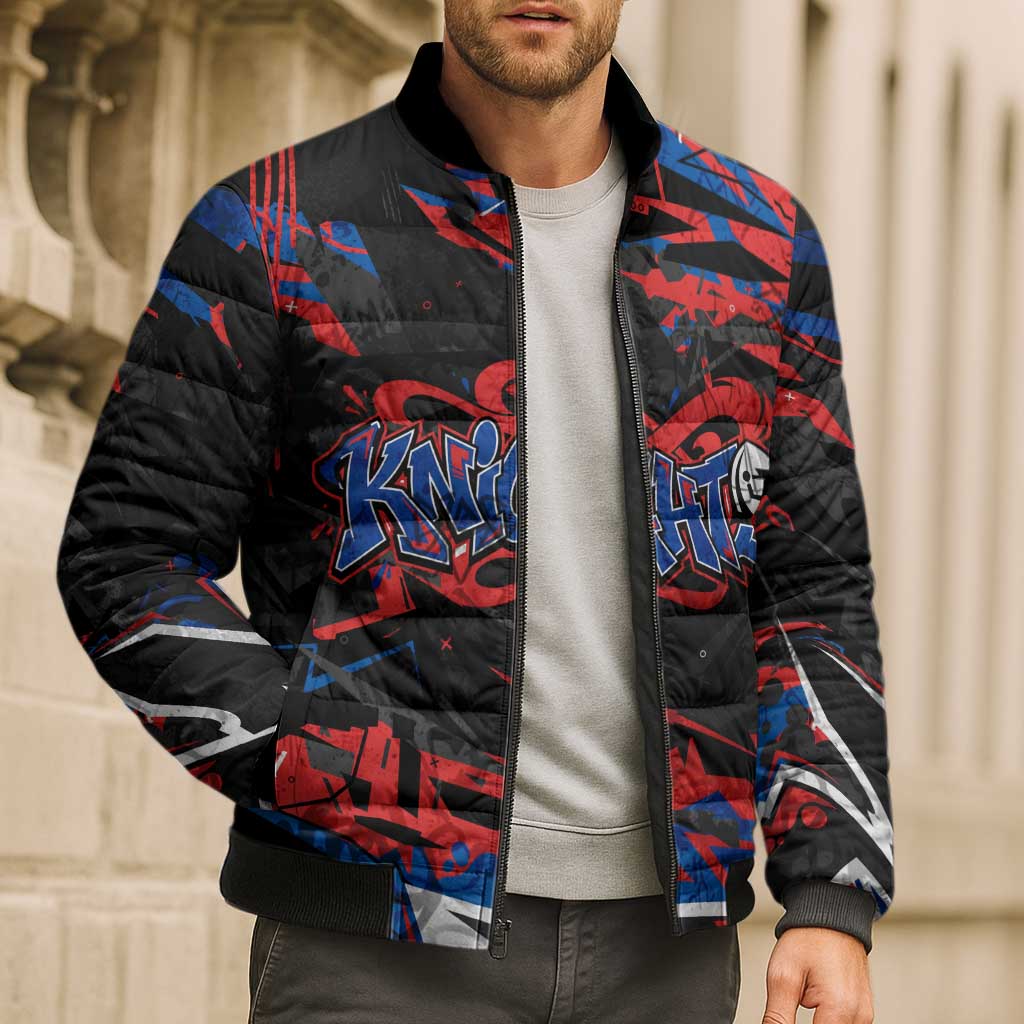 Personalized Newcastle Knights Bomber Puffer Jacket Graffiti Grunge Abstract Urban Street Style Design