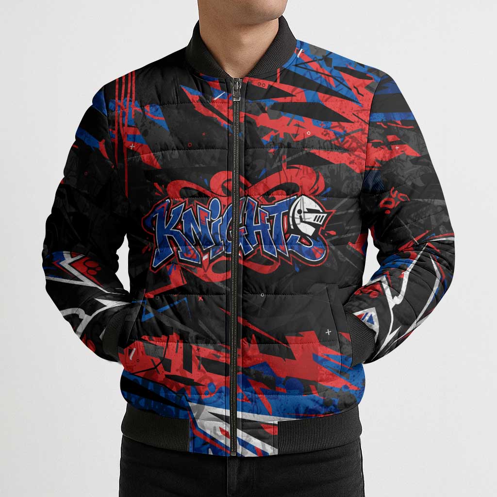 Personalized Newcastle Knights Bomber Puffer Jacket Graffiti Grunge Abstract Urban Street Style Design