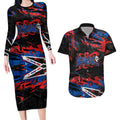 Personalized Newcastle Knights Couples Matching Long Sleeve Bodycon Dress and Hawaiian Shirt Graffiti Grunge Abstract Urban Street Style Design
