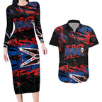 Personalized Newcastle Knights Couples Matching Long Sleeve Bodycon Dress and Hawaiian Shirt Graffiti Grunge Abstract Urban Street Style Design