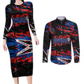 Personalized Newcastle Knights Couples Matching Long Sleeve Bodycon Dress and Long Sleeve Button Shirt Graffiti Grunge Abstract Urban Street Style Design