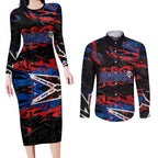 Personalized Newcastle Knights Couples Matching Long Sleeve Bodycon Dress and Long Sleeve Button Shirt Graffiti Grunge Abstract Urban Street Style Design