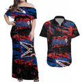 Personalized Newcastle Knights Couples Matching Off Shoulder Maxi Dress and Hawaiian Shirt Graffiti Grunge Abstract Urban Street Style Design