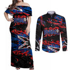 Personalized Newcastle Knights Couples Matching Off Shoulder Maxi Dress and Long Sleeve Button Shirt Graffiti Grunge Abstract Urban Street Style Design