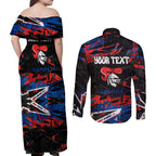 Personalized Newcastle Knights Couples Matching Off Shoulder Maxi Dress and Long Sleeve Button Shirt Graffiti Grunge Abstract Urban Street Style Design
