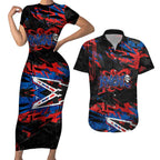 Personalized Newcastle Knights Couples Matching Short Sleeve Bodycon Dress and Hawaiian Shirt Graffiti Grunge Abstract Urban Street Style Design