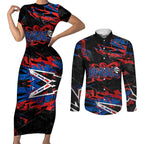 Personalized Newcastle Knights Couples Matching Short Sleeve Bodycon Dress and Long Sleeve Button Shirt Graffiti Grunge Abstract Urban Street Style Design