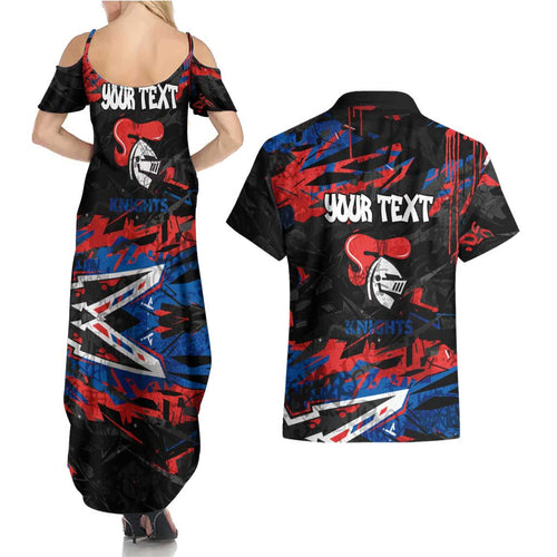 Personalized Newcastle Knights Couples Matching Summer Maxi Dress and Hawaiian Shirt Graffiti Grunge Abstract Urban Street Style Design