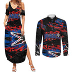 Personalized Newcastle Knights Couples Matching Summer Maxi Dress and Long Sleeve Button Shirt Graffiti Grunge Abstract Urban Street Style Design