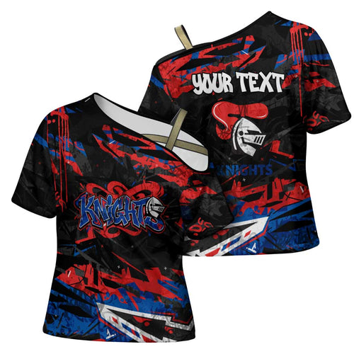 Personalized Newcastle Knights Cross Shoulder Shirt Graffiti Grunge Abstract Urban Street Style Design