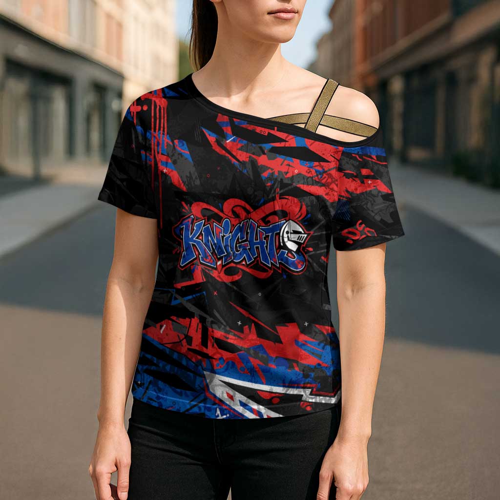 Personalized Newcastle Knights Cross Shoulder Shirt Graffiti Grunge Abstract Urban Street Style Design