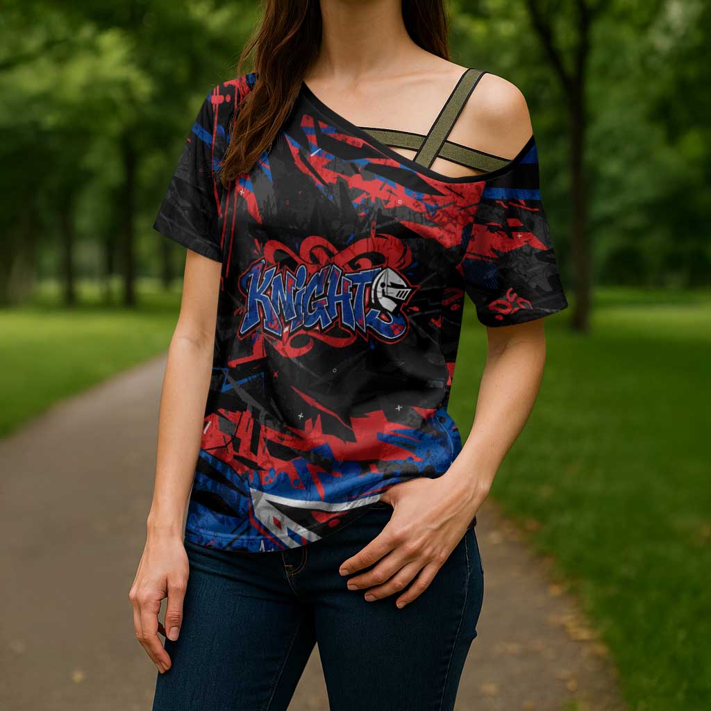 Personalized Newcastle Knights Cross Shoulder Shirt Graffiti Grunge Abstract Urban Street Style Design