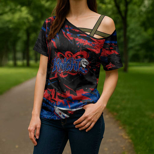 Personalized Newcastle Knights Cross Shoulder Shirt Graffiti Grunge Abstract Urban Street Style Design