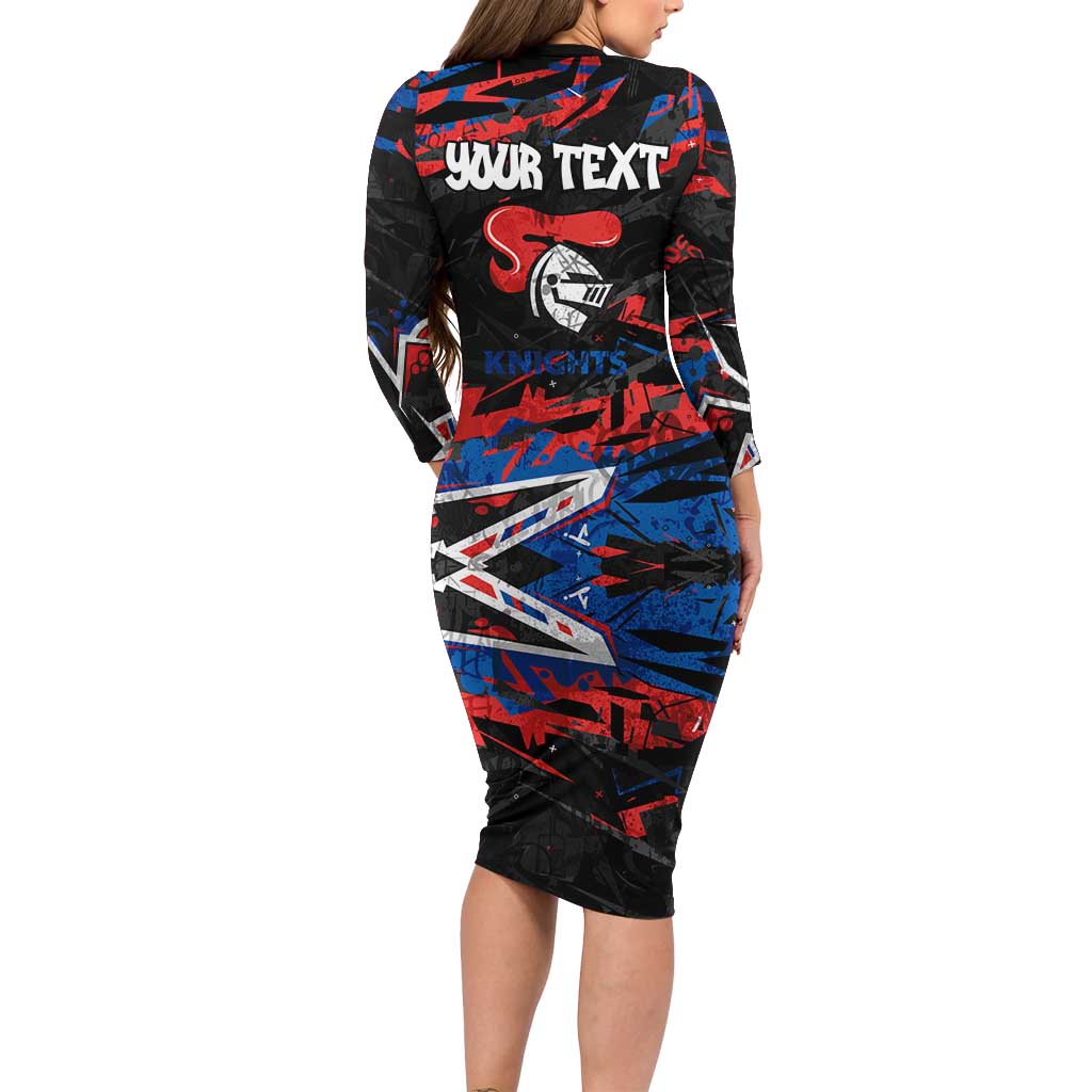 Personalized Newcastle Knights Family Matching Long Sleeve Bodycon Dress and Hawaiian Shirt Graffiti Grunge Abstract Urban Street Style Design