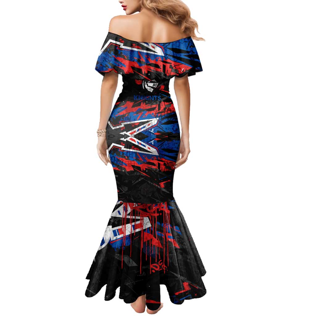 Personalized Newcastle Knights Family Matching Mermaid Dress and Hawaiian Shirt Graffiti Grunge Abstract Urban Street Style Design