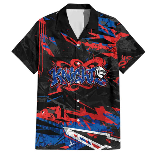 Personalized Newcastle Knights Family Matching Off The Shoulder Long Sleeve Dress and Hawaiian Shirt Graffiti Grunge Abstract Urban Street Style Design