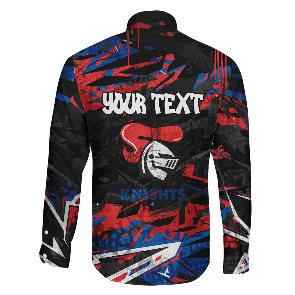 Personalized Newcastle Knights Family Matching Off The Shoulder Long Sleeve Dress and Hawaiian Shirt Graffiti Grunge Abstract Urban Street Style Design
