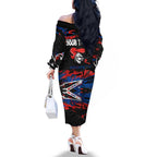 Personalized Newcastle Knights Family Matching Off The Shoulder Long Sleeve Dress and Hawaiian Shirt Graffiti Grunge Abstract Urban Street Style Design
