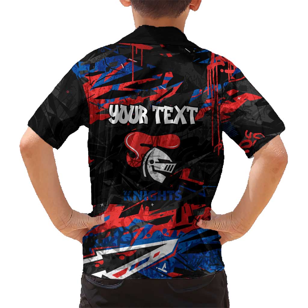 Personalized Newcastle Knights Family Matching Off Shoulder Maxi Dress and Hawaiian Shirt Graffiti Grunge Abstract Urban Street Style Design