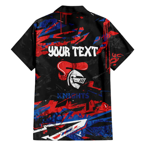 Personalized Newcastle Knights Family Matching Off Shoulder Short Dress and Hawaiian Shirt Graffiti Grunge Abstract Urban Street Style Design