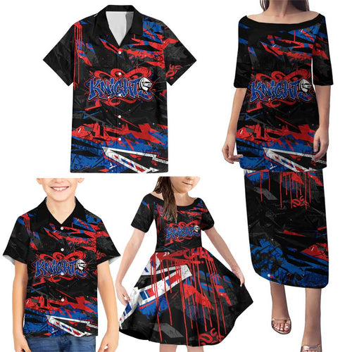 Personalized Newcastle Knights Family Matching Puletasi and Hawaiian Shirt Graffiti Grunge Abstract Urban Street Style Design