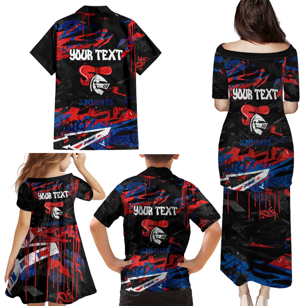 Personalized Newcastle Knights Family Matching Puletasi and Hawaiian Shirt Graffiti Grunge Abstract Urban Street Style Design