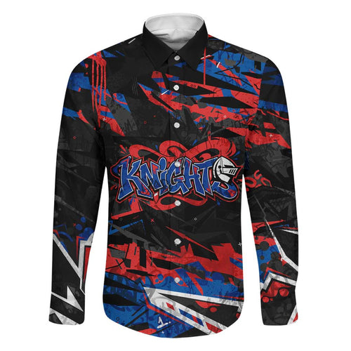 Personalized Newcastle Knights Family Matching Puletasi and Hawaiian Shirt Graffiti Grunge Abstract Urban Street Style Design